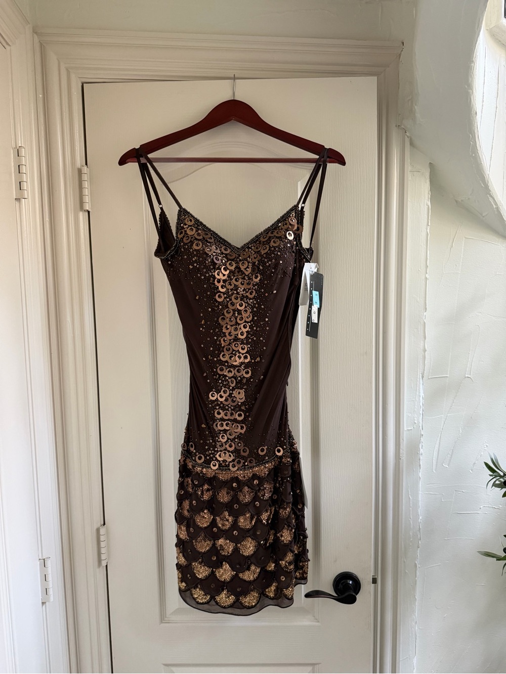 Vintage Sue Wong Nocture y2k Brown beaded Mini Dress with Gold Sequins NWT